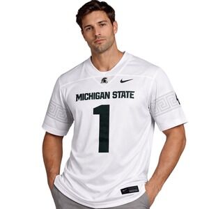 Michigan‎ State Spartans Jersey Mens Large White Nike Dri-Fit Football Team NCAA